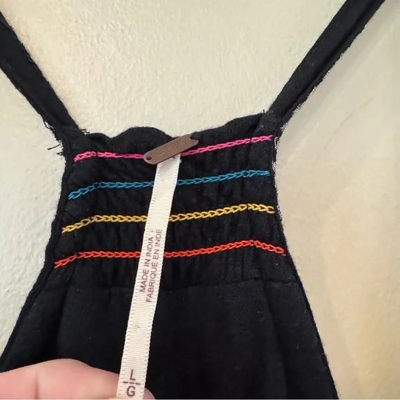 Free People Lovers Cove Mini Dress Black Sz L‎ Embroidered Festival Boho - Picture 10 of 15